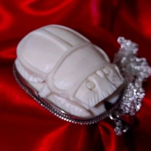 🪲 Sterling Silver  Vegetable Ivory Hand Tooled Handcrafted Giant SCARAB
